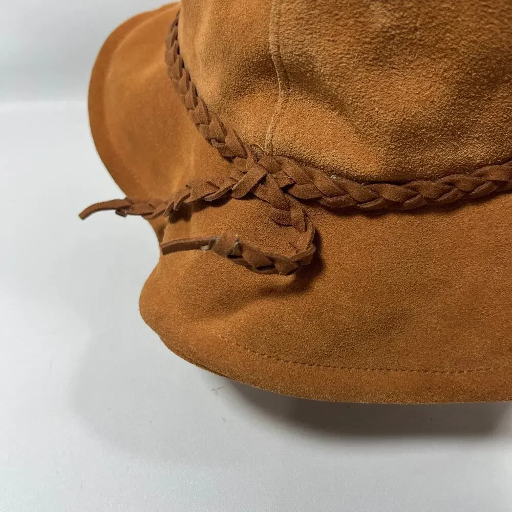 FREE PEOPLE Hat OS Tennessee Suede Leather Floppy Bucket Cap Braided Band Brown